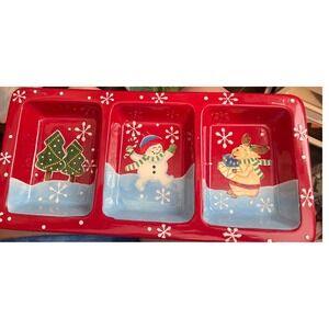 Studio Nova Festive Frosty KT700 Christmas 3 Section Serving Tray Red Snowman